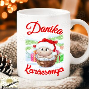 Karácsonyi bögre Baba kosárban névvel