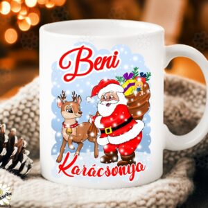 Karácsonyi bögre Mikulás őzikével névvel